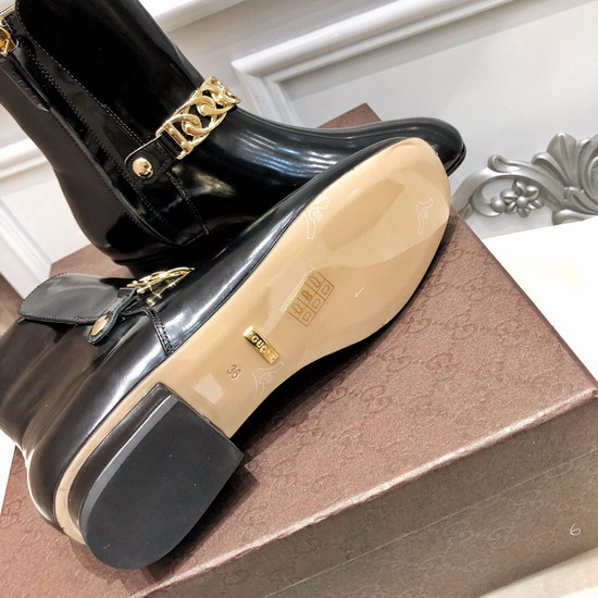 Gucci Patent Leather Ankle Boot with Chain Black