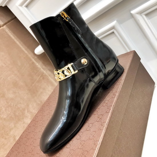 Gucci Patent Leather Ankle Boot with Chain Black