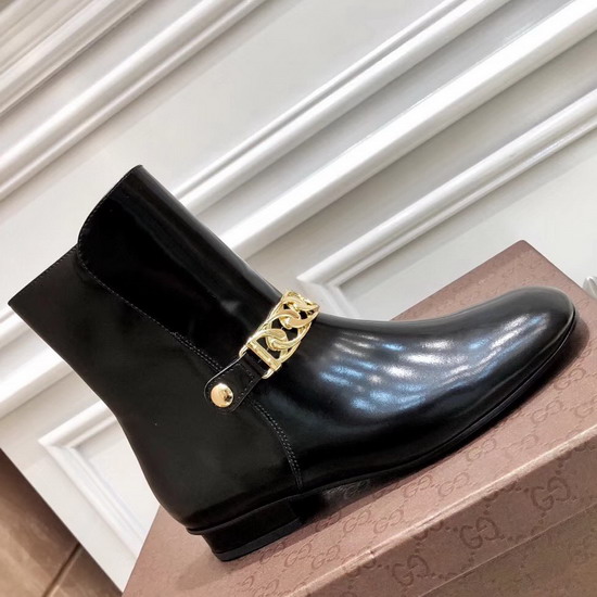 Gucci Patent Leather Ankle Boot with Chain Black