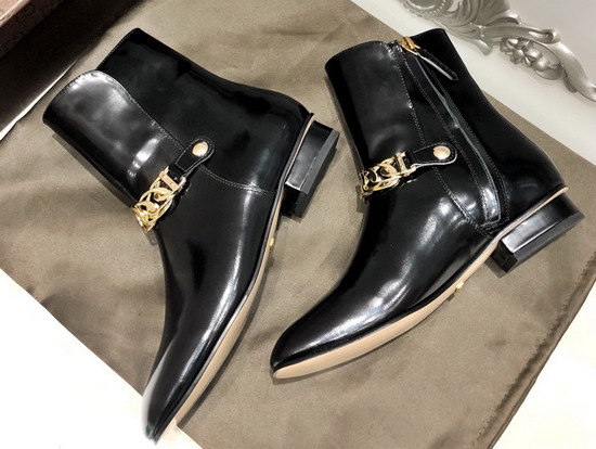 Gucci Patent Leather Ankle Boot with Chain Black