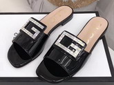 Gucci Patent Leather Slide with Crystal G Black