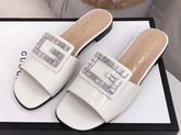 Gucci Patent Leather Slide with Crystal G White