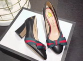 Gucci Point Toe Pump with a Grosgrain Web Bow Black Leather