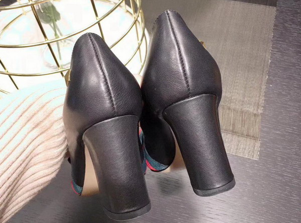 Gucci Point Toe Pump with a Grosgrain Web Bow Black Leather