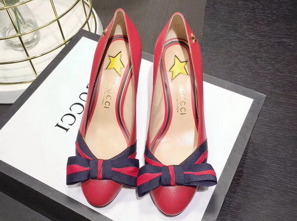 Gucci Point Toe Pump with a Grosgrain Web Bow Red Leather