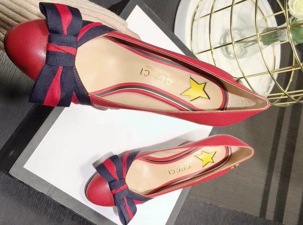 Gucci Point Toe Pump with a Grosgrain Web Bow Red Leather