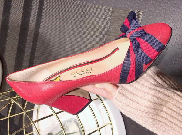 Gucci Point Toe Pump with a Grosgrain Web Bow Red Leather