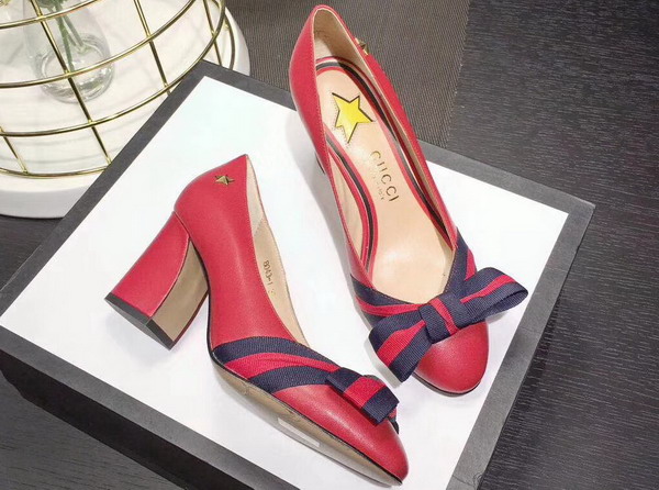 Gucci Point Toe Pump with a Grosgrain Web Bow Red Leather