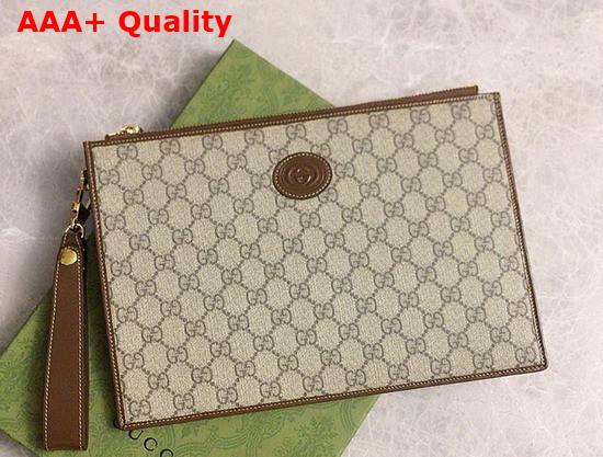 Gucci Pouch in Beige and Ebony GG Supreme Canvas with Interlocking G Replica