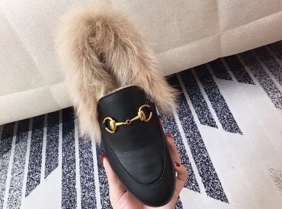 Gucci Princetown Leather Loafer with Lamb Wool Black