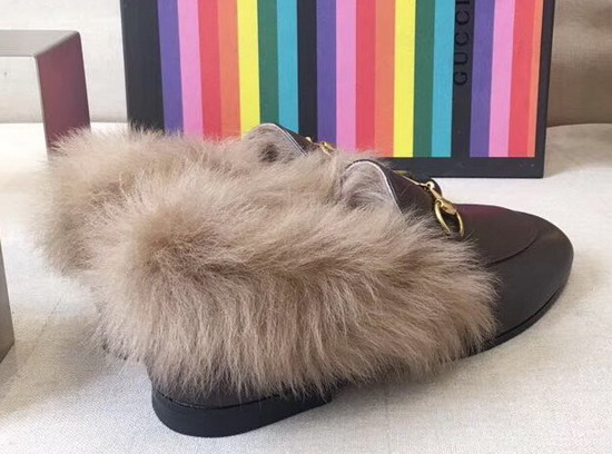 Gucci Princetown Leather Loafer with Lamb Wool Brown Leather