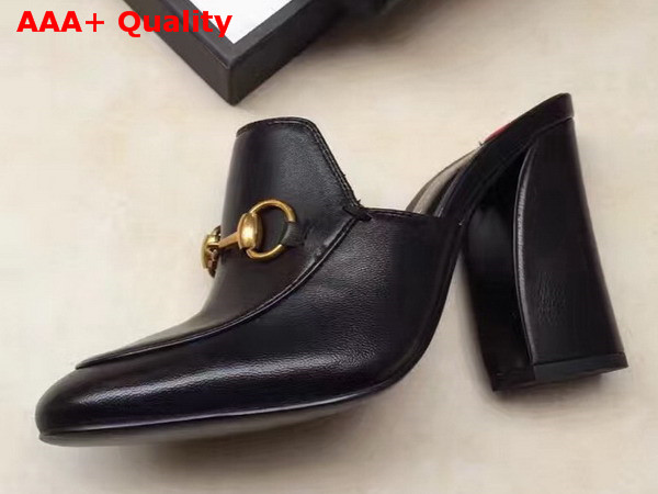 Gucci Princetown Leather Mid Heel Mule Black Leather Replica