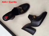 Gucci Princetown Leather Mid Heel Mule Black Leather Replica