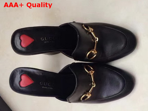 Gucci Princetown Leather Mid Heel Mule Black Leather Replica