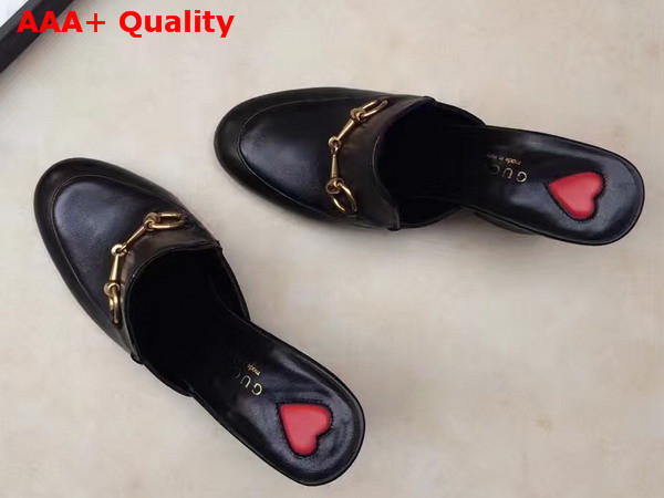 Gucci Princetown Leather Mid Heel Mule Black Leather Replica