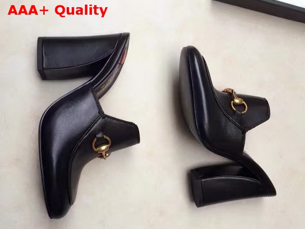 Gucci Princetown Leather Mid Heel Mule Black Leather Replica