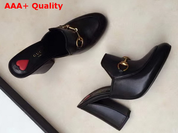 Gucci Princetown Leather Mid Heel Mule Black Leather Replica