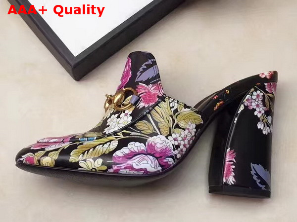 Gucci Princetown Leather Mid Heel Mule Blooms Print Leather Replica