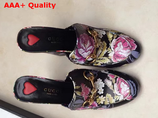 Gucci Princetown Leather Mid Heel Mule Blooms Print Leather Replica