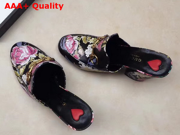 Gucci Princetown Leather Mid Heel Mule Blooms Print Leather Replica