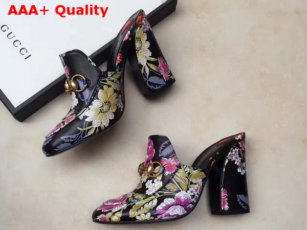 Gucci Princetown Leather Mid Heel Mule Blooms Print Leather Replica