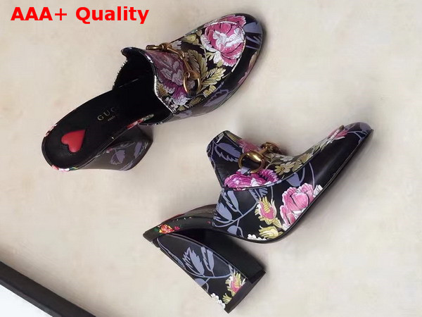 Gucci Princetown Leather Mid Heel Mule Blooms Print Leather Replica