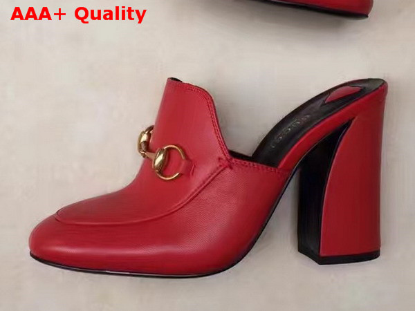 Gucci Princetown Leather Mid Heel Mule Red Leather Replica