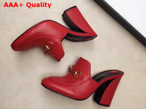 Gucci Princetown Leather Mid Heel Mule Red Leather Replica