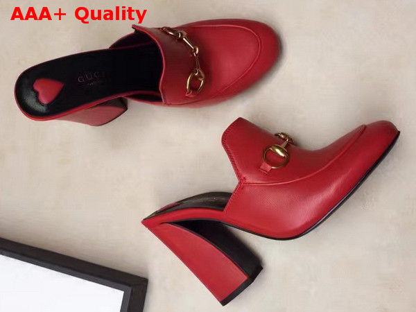 Gucci Princetown Leather Mid Heel Mule Red Leather Replica