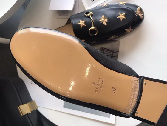 Gucci Princetown Leather Slipper in Black Leather with Embroidered Star and Bee