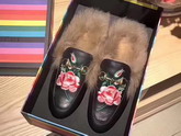 Gucci Princetown Leather Slipper in Black with Embroidered Floral