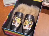 Gucci Princetown Leather Slipper in Black with Embroidered Tiger Head