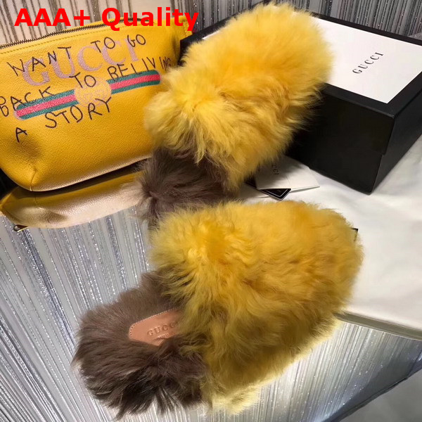 Gucci Princetown Merino Wool Slipper Yellow Lamb Fur Replica