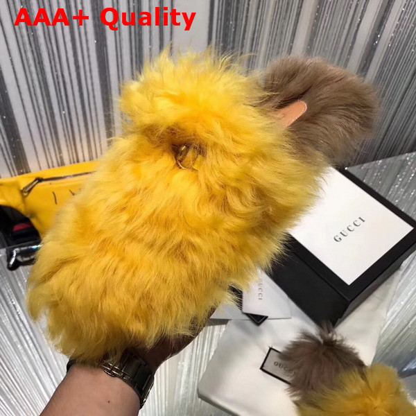 Gucci Princetown Merino Wool Slipper Yellow Lamb Fur Replica