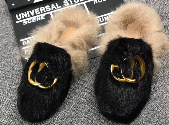 Gucci Princetown Slipper Mink Fur and Lamb Wool Black