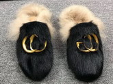 Gucci Princetown Slipper Mink Fur and Lamb Wool Black