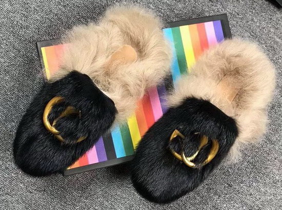 Gucci Princetown Slipper Mink Fur and Lamb Wool Black