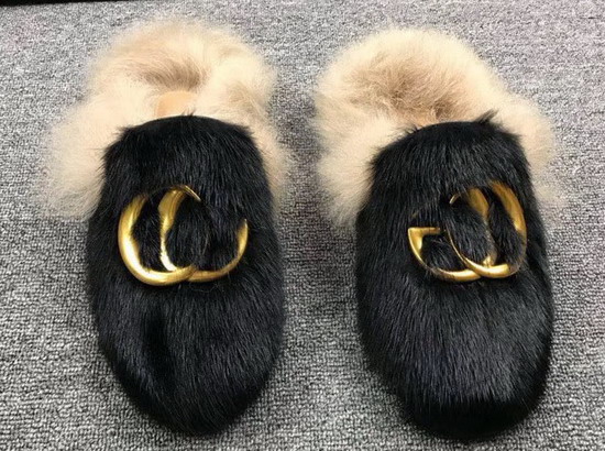 Gucci Princetown Slipper Mink Fur and Lamb Wool Black