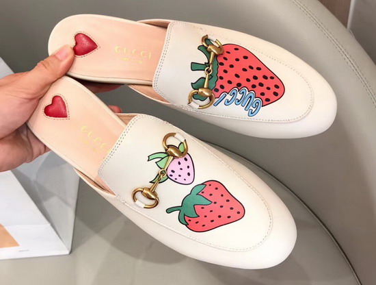 Gucci Princetown Slipper with Gucci Strawberry Ivory Leather 580082