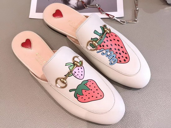 Gucci Princetown Slipper with Gucci Strawberry Ivory Leather 580082