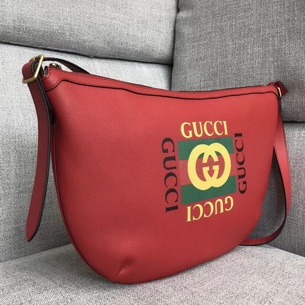 Gucci Print Half Moon Hobo Bag Hibiscus Red Leather