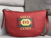 Gucci Print Half Moon Hobo Bag Hibiscus Red Leather