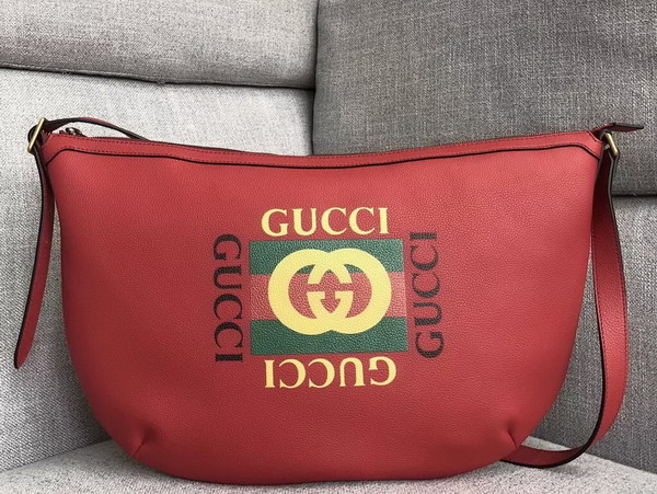 Gucci Print Half Moon Hobo Bag Hibiscus Red Leather