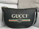 Gucci Print Half Moon Hobo Bag in Black Leather