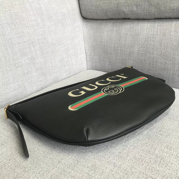 Gucci Print Half Moon Hobo Bag in Black Leather