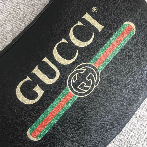 Gucci Print Half Moon Hobo Bag in Black Leather