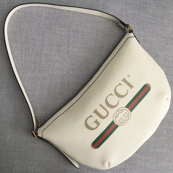 Gucci Print Half Moon Hobo Bag in White Leather