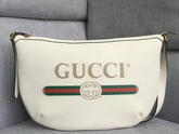 Gucci Print Half Moon Hobo Bag in White Leather