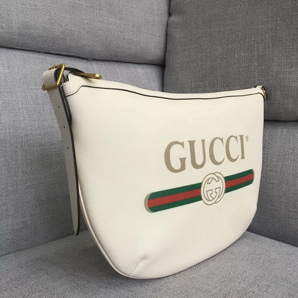 Gucci Print Half Moon Hobo Bag in White Leather