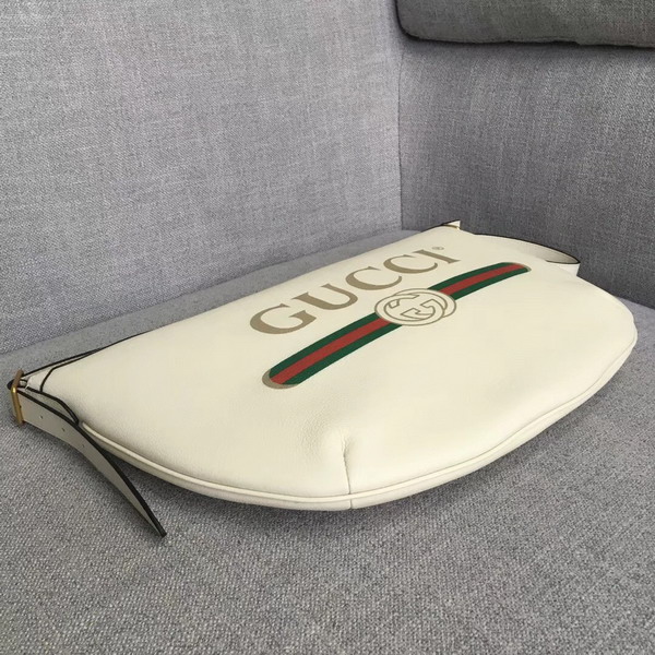 Gucci Print Half Moon Hobo Bag in White Leather